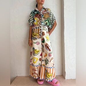 Linen Camp Shirt Pants Set Fruit Print Island Cruise Gift